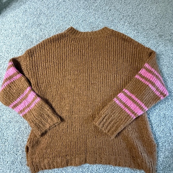 Aerie brown with pink stripes chunky, oversized, cozy knit sweater s size medium - Picture 5 of 6